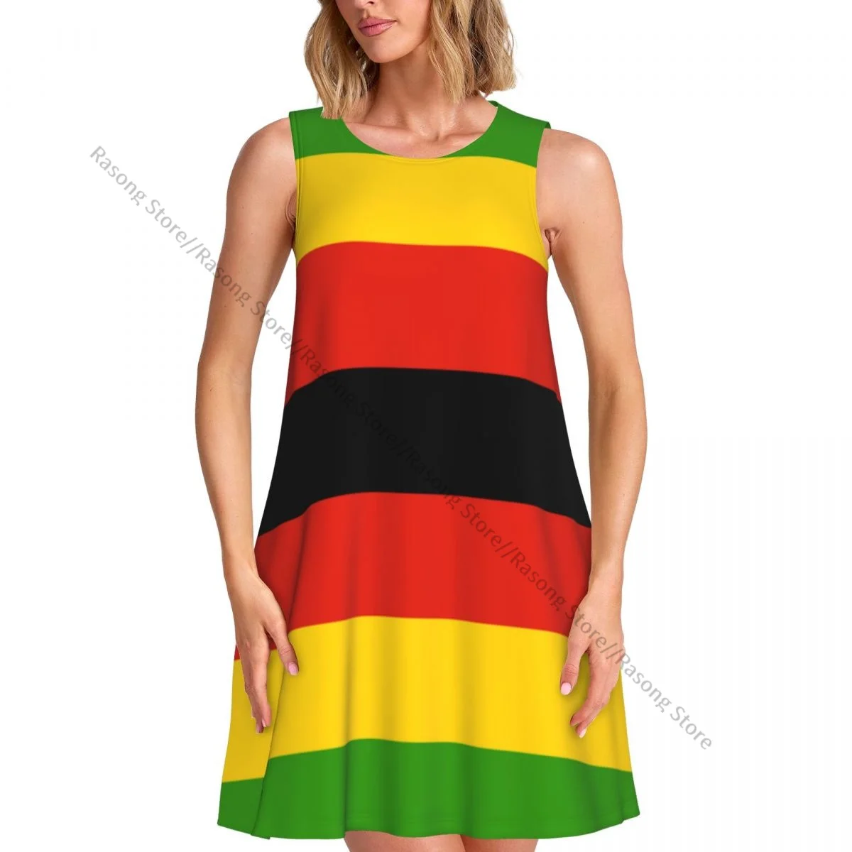 O cou sans manches au-dessus de la robe drapeau du Zimbabwe femmes décontracté genou robe femme robes Maxi