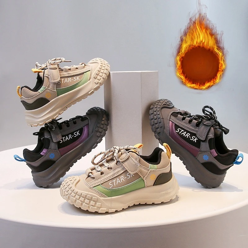 

Детские мягкие кроссовки для мальчиков, нескользящая непромокаемая теплая хлопковая обувь с цветными блоками для девочек, детская хлопковая обувь, короткие сапоги для мальчиков