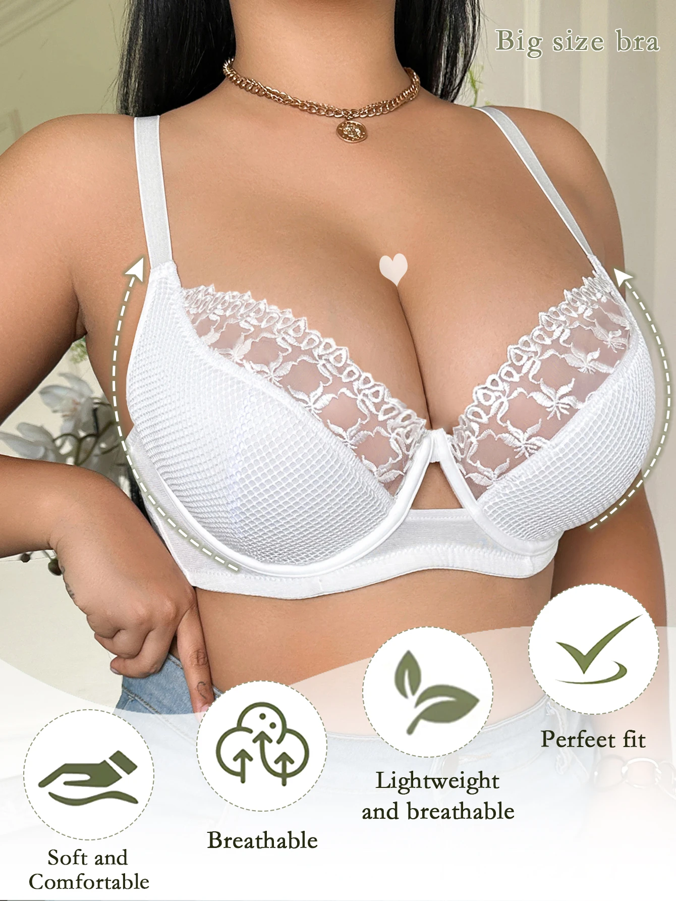 حمالة صدر دانتيل للنساء بإبزيم أمامي بدون أكمام، حمالة صدر نسائية مثيرة بمقاس كبير #4