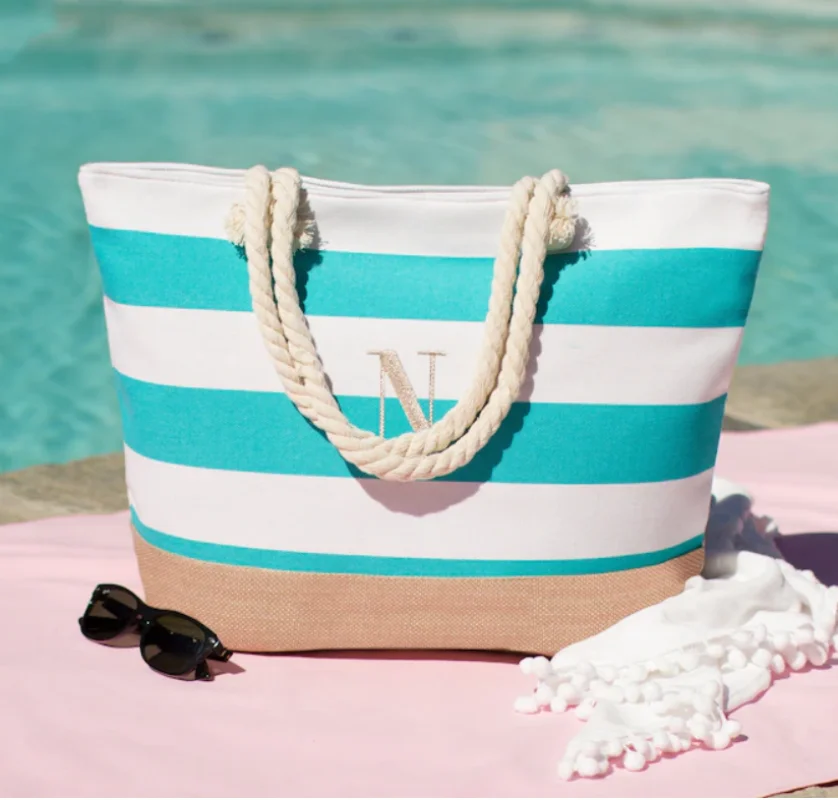 Sac de plage monogrammé personnalisé, fourre-tout de plage personnalisé, cadeau d'anniversaire pour ses collègues, petite amie, amis