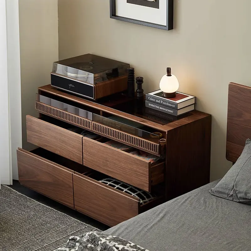 Comodino comodino camera da letto in legno con tavolino da trucco nordico integrato con petto in noce nera nordamericana personalizzabile