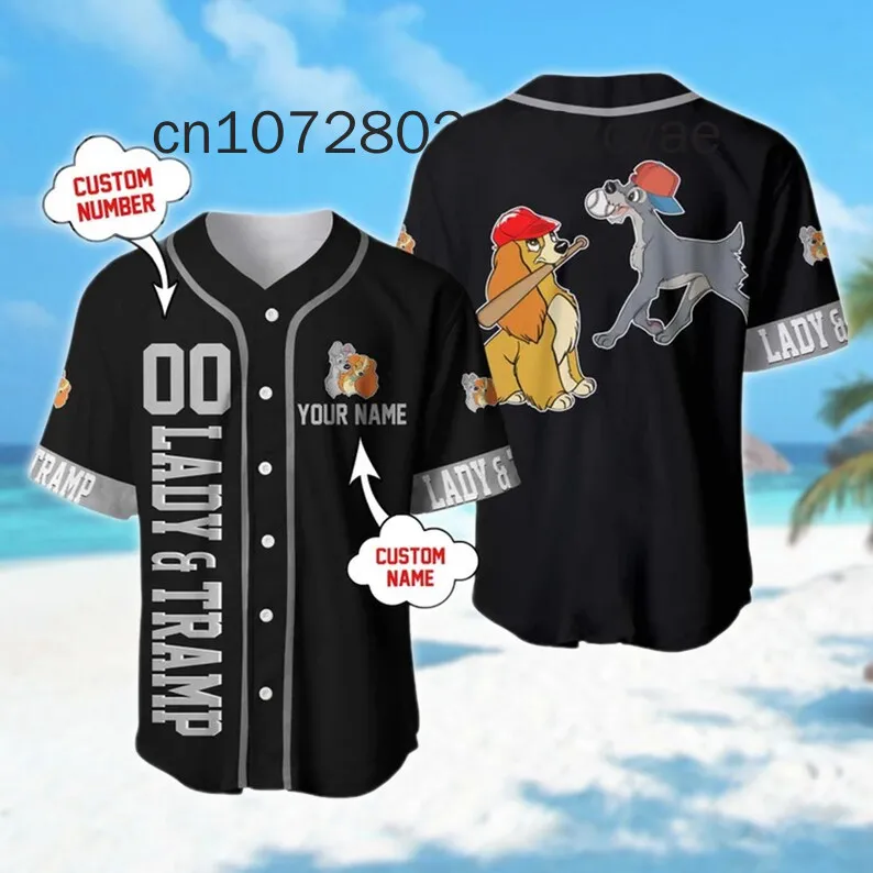 New Custom Disney 101 Dalmatians Baseball Jersey Streetwear Fashion Summer Men\'s And Women\'s Short Sleeve Baseball Shirt