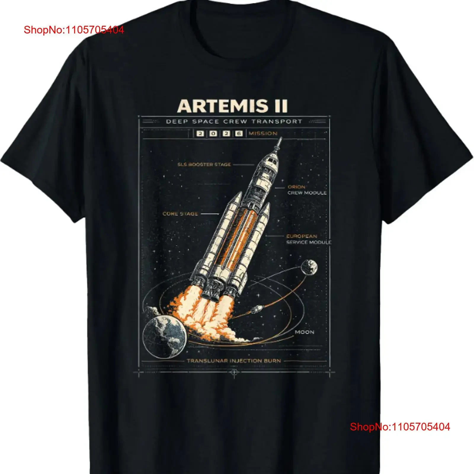 Blueprint Space Rocket Launch Mission to The Moon Artemis 2 T Shirt long or short sleeves vintage Washed Casual Stylish fashion