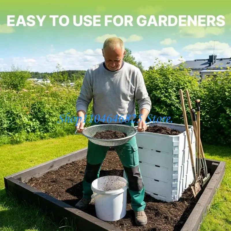 Soil Sifter Set for Gardening, 3 Piece Metal Mesh Garden Sieve with Side Handles for Compost Screening, Potting Mix Cleanup, and