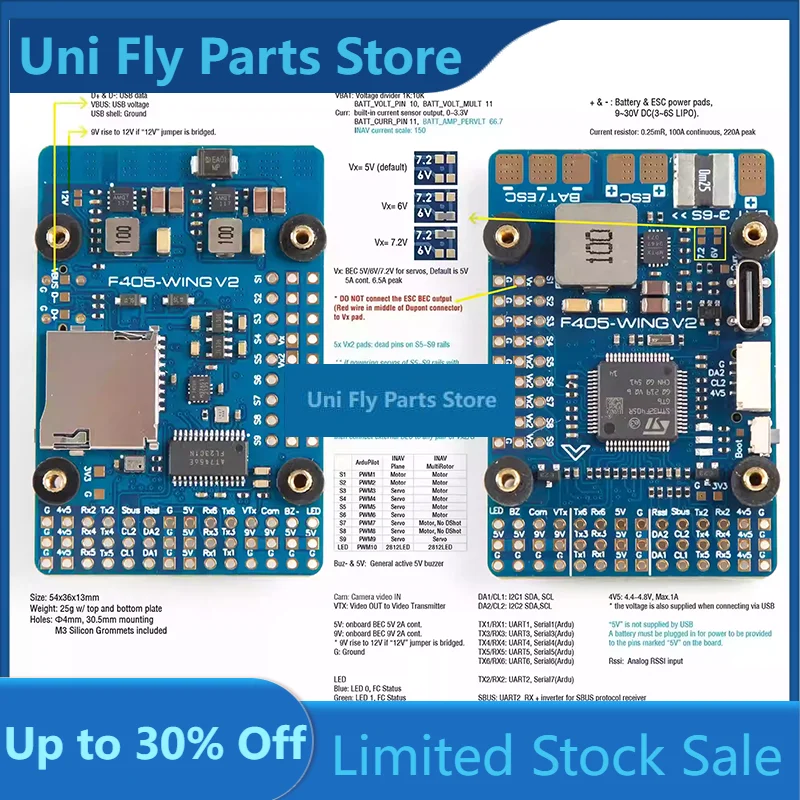 Ashwing F405-Wing-V2 Flight Controller 3~6S Barometric Pressure Osd Rc Drone Flight ControllerUniFly