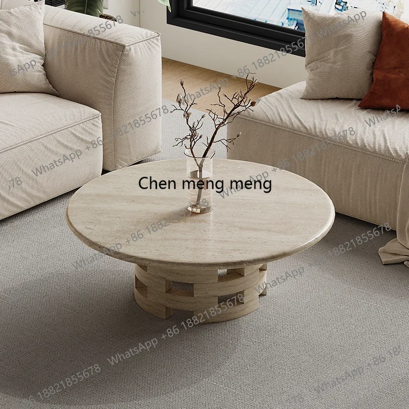 

cc182Natural travertine coffee table living room household round small tea table retro luxury stone creative low table