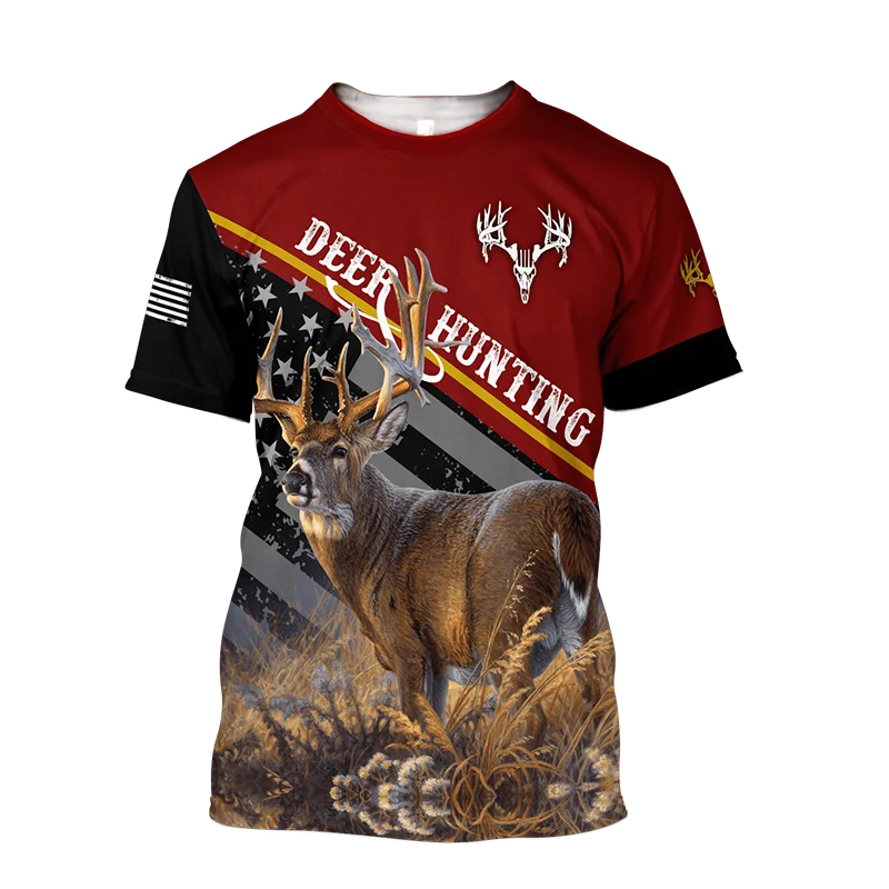 Hunting Deer 3D Printed Men\'s T-shirt Summer Outdoor Sports Short Sleeve Harajuku Top O Neck Oversized T-shirts