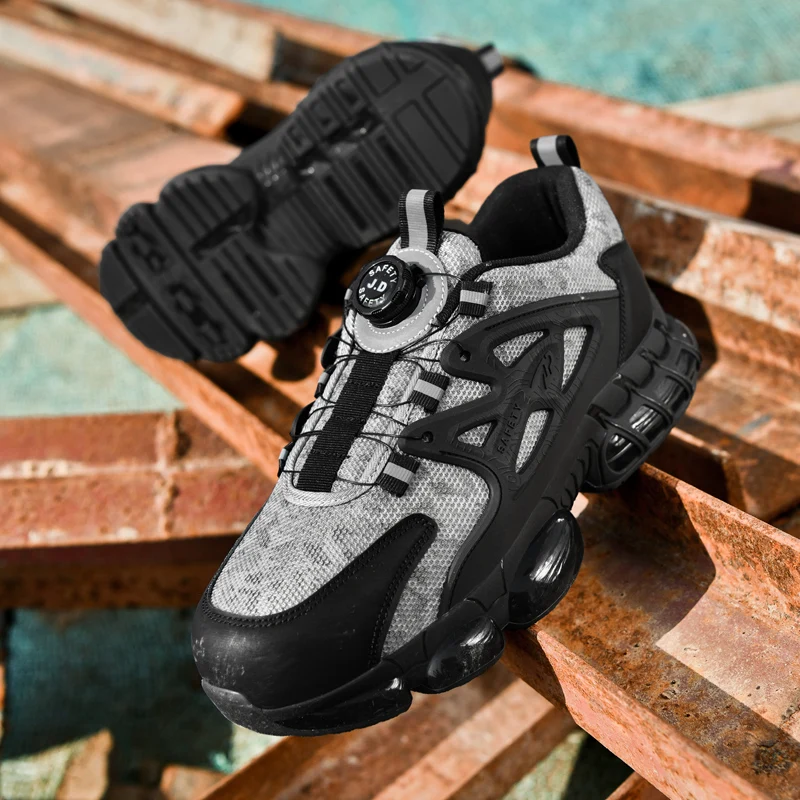 أحذية حماية العمال للرجال مضادة للتحطيم ومضادة للطعن وعازلة للهواء وحماية قديمة من الصلب ورأس لوح فولاذي للعمل في الموقع