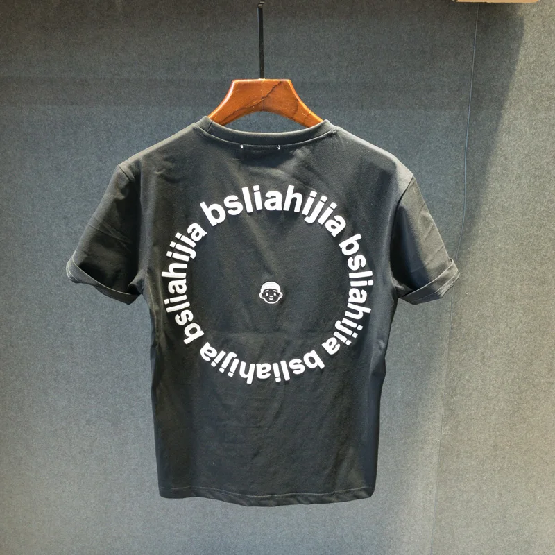 

New 2023 Men's Slim Fit ort Sve T-irt Letter Print round Ne Casual Comfortable Elastic Cotton Polyester Summer Top