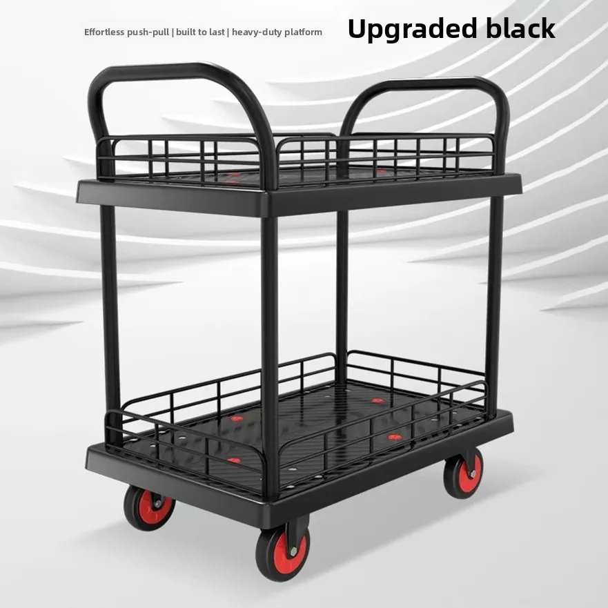 YJQ double-layer trolley silent tool cart double-layer flat panel handling fence stall turnover truck
