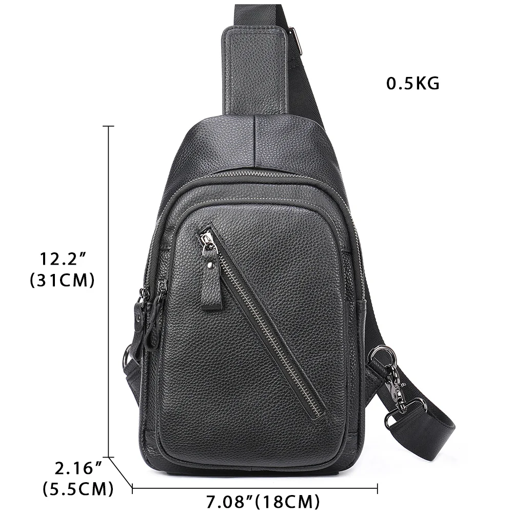 Sacos Crossbody de Couro Genuíno para Homens, Bolsa Peito Masculina, Bolsa de Ombro, Marido, Alta Qualidade, Sacos Cruzados Pretos, 9053