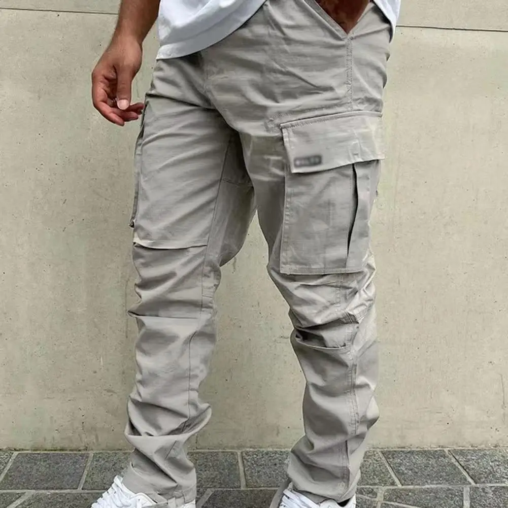 

Elastic Waist Pants Breathable Trousers Versatile Men's Cargo Pants Stylish Multi-pocket Design Comfortable Elastic for Everyday