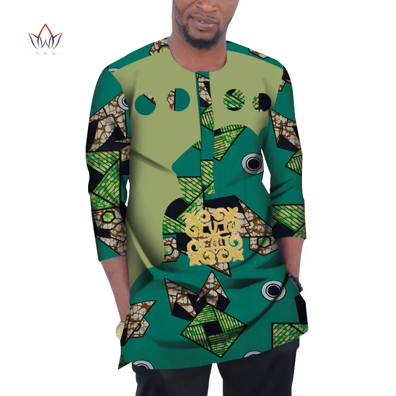 Fashion Men African Clothing Dashiki Men Top Shirt Bazin Riche African Men Clothes Cotton Print Patchwork Top Shirt WYN977