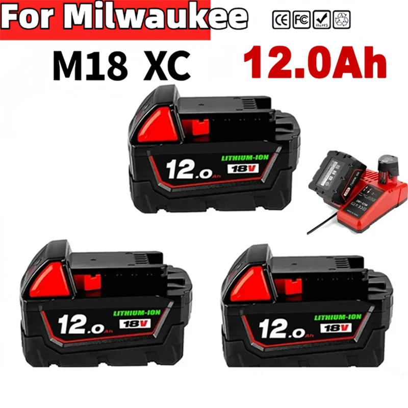 2024 New 12000mAh Replacemet Lithium ion Battery for Milwaukee 18V herramientas Xc M18 48-11-1815 Cordless Tools Batteries