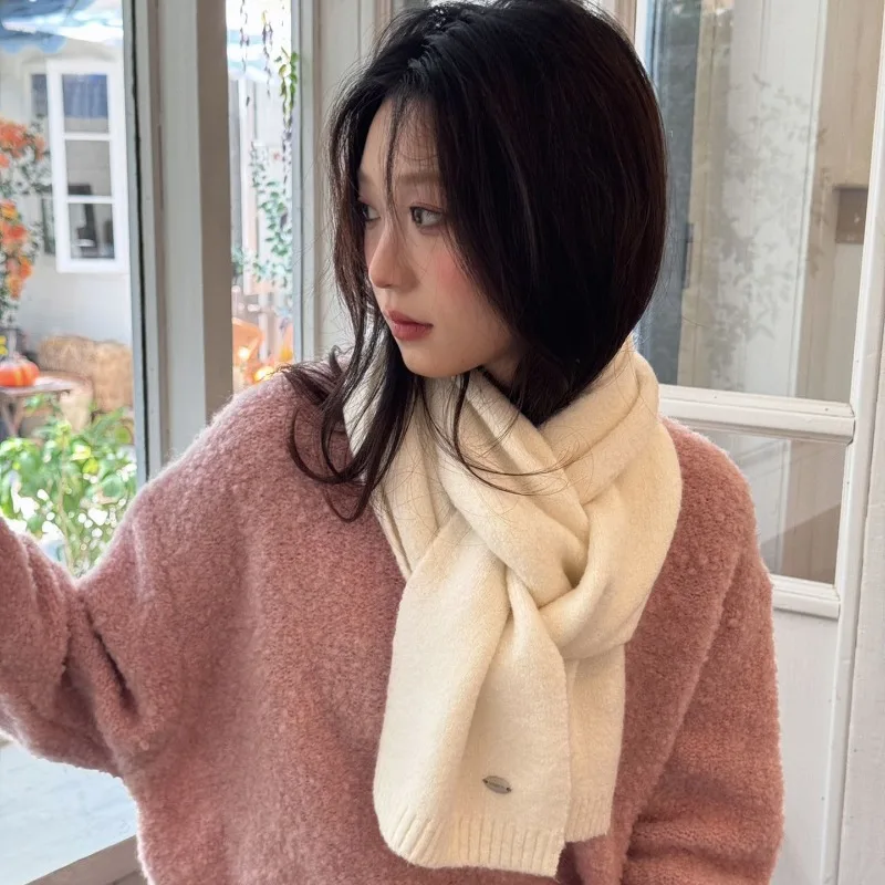 

Autumn and winter solid color knitted scarf wool blend plain versatile thickened warm shawl unisex couple neck wrap