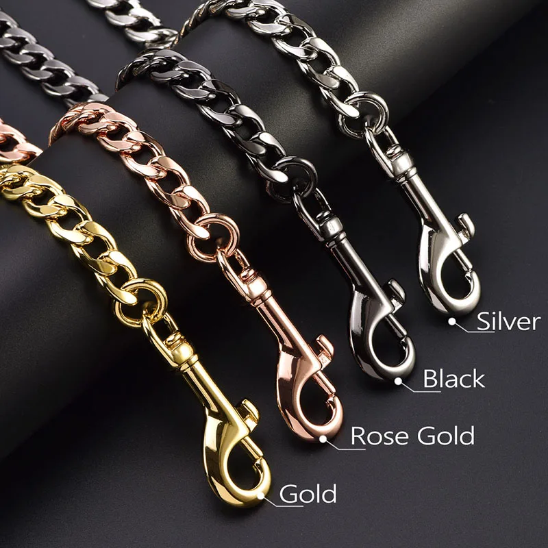 4.5FT Metal Dog Lead Stainless Steel Chain 18K Gold Pet Leash with Leather Handle Training For Medium Large Dog