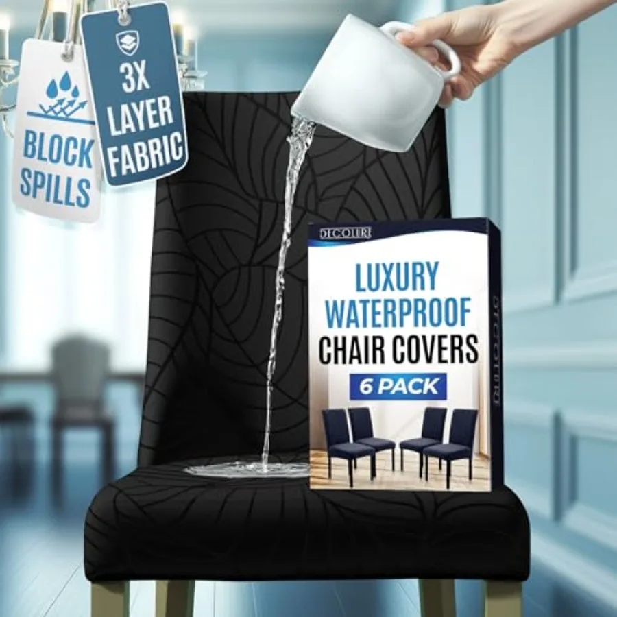 

Водонепроницаемые чехлы для обеденных стульев, набор из 6 штук - 3-слойные толстые тканевые чехлы для стульев Parsons - Жаккардовые чехлы для кухонных стульев и S