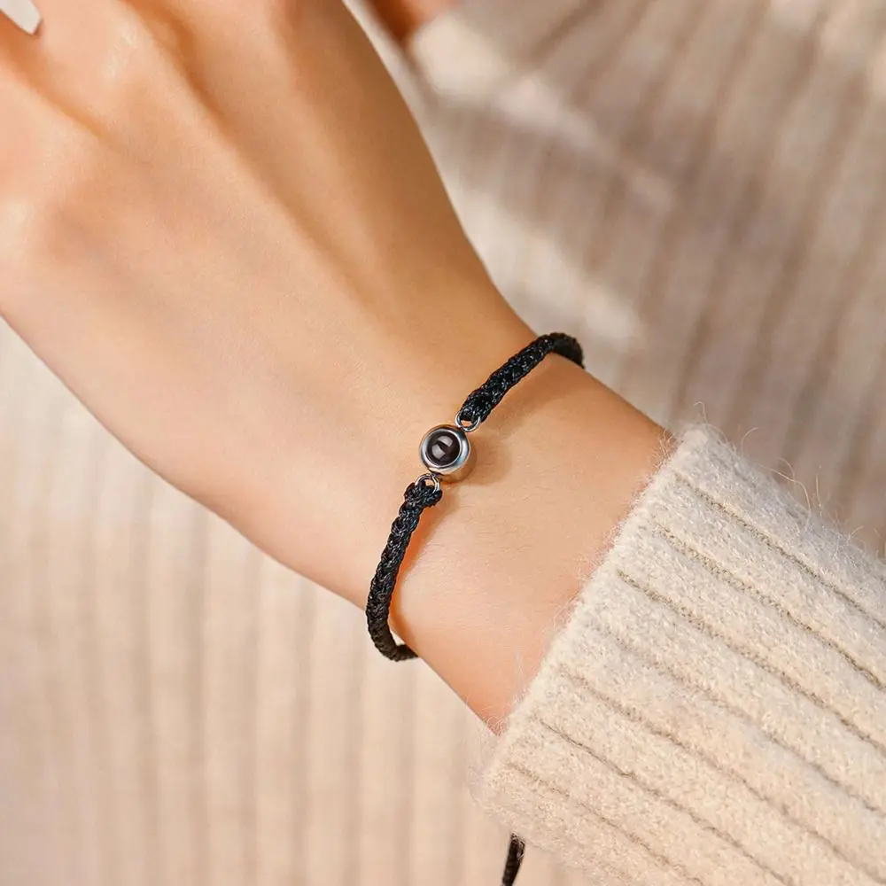 Creative Stainless Steel Photo Projection Bracelet 100 Languages I Love You Couple Photo Bracelet Picture Bangle Valentine’s Day