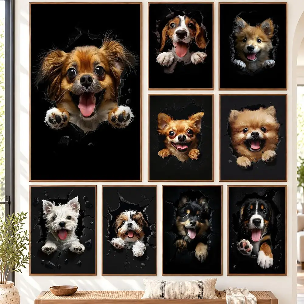 Funny The Dog In The Crevice Norwich Terrier Lhasa Apso Dog Poster Self Adhesive Matte Wall Art Removable Home Room Decoration