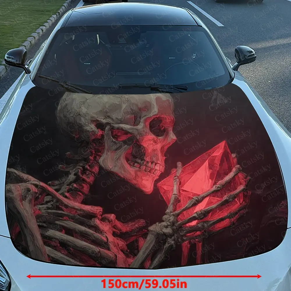 Handheld Crystal Skull Car Sticker Paper, PVC Waterproof Engine Hood Sticker, Self-adhesive Scratch Resistant Sticker, Suitable