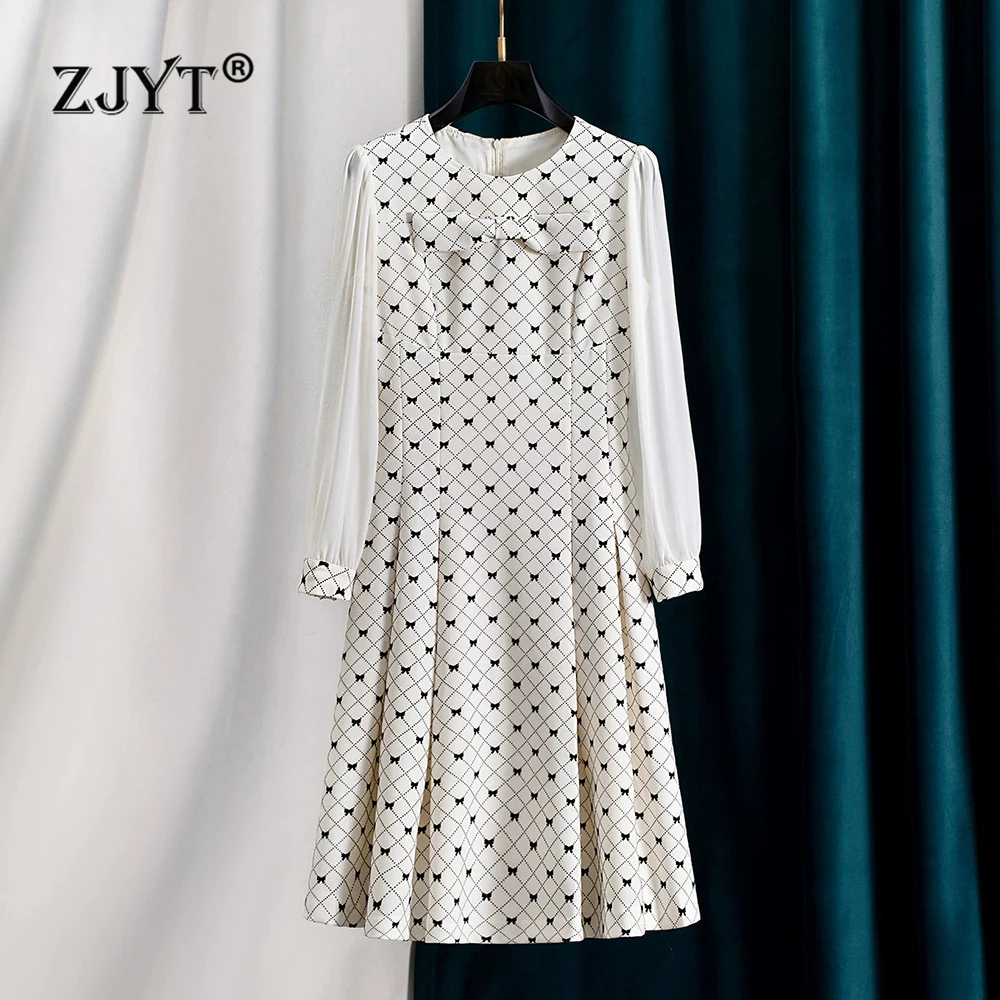 

ZJYT Spring New Elegant Woman Dresses Long Sleeve 2026 Designer Bowknot Casual White Dress Female Fashion Clothes Vestidos Lady