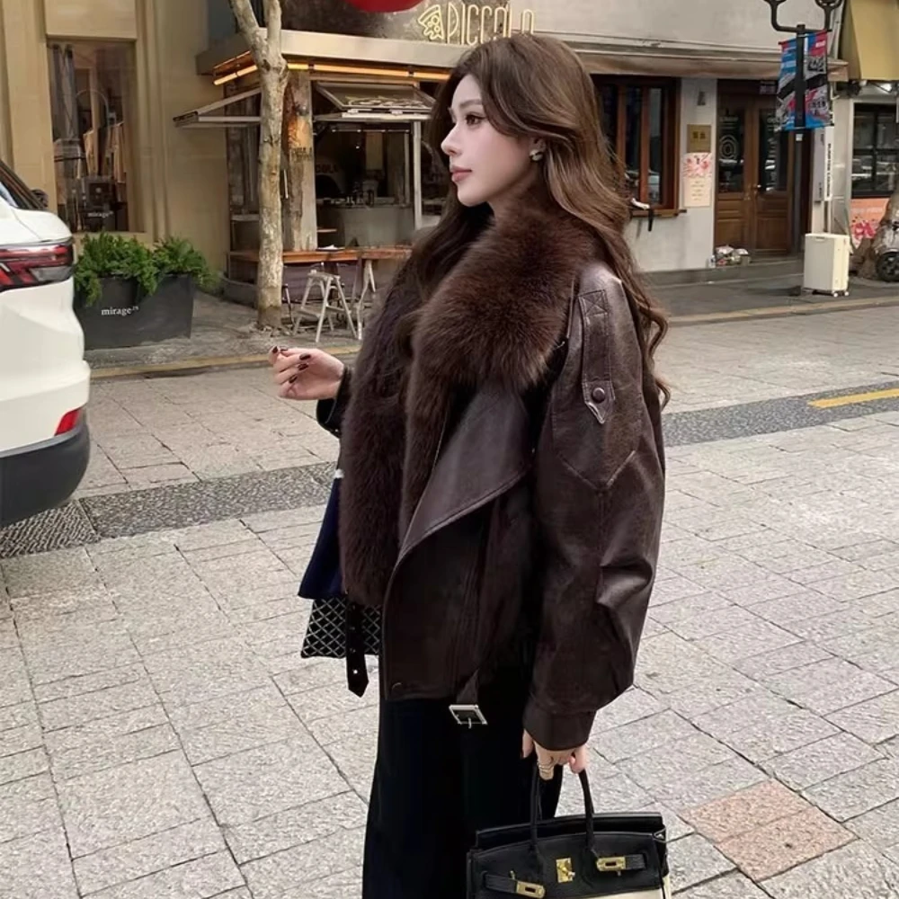 

Puffer Jacket Women's Detachable Real Fur Collar Goose Down Jacket New Winter Top Clothes Faux Leather Coat Female Fox Fur Coat