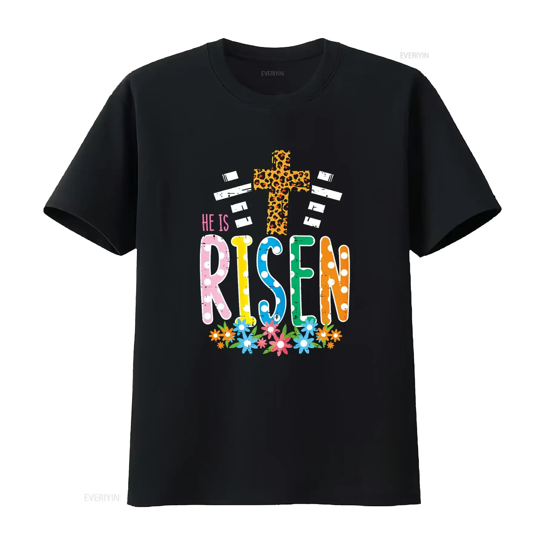 He Is Risen Leopard Cross Easter Jesus Religious Women T Shirt vintage Washed Comfortable Versatile Unisex Breathable Stylish