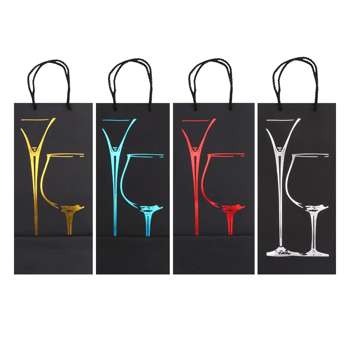 

12 Pcs Paper Bags 4 Colors Red Yellow Silver Blue High Quality Sturdy Durable Gift Bags Single Bottle Tote Carry Reusable