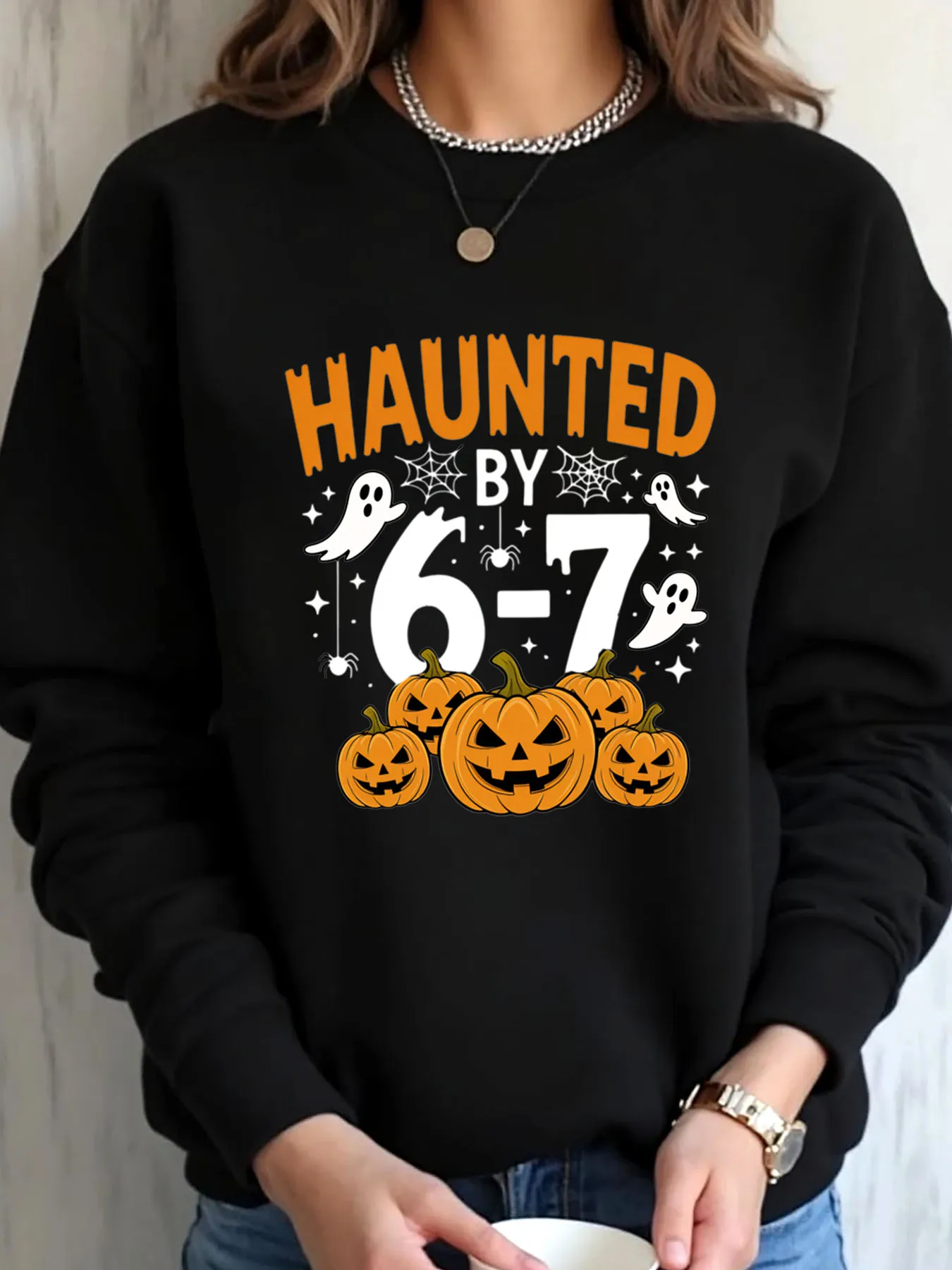

Женская толстовка большого размера на Хэллоуин с привидениями 6-7 тыкв, призраками и пауками, верхняя одежда с принтом