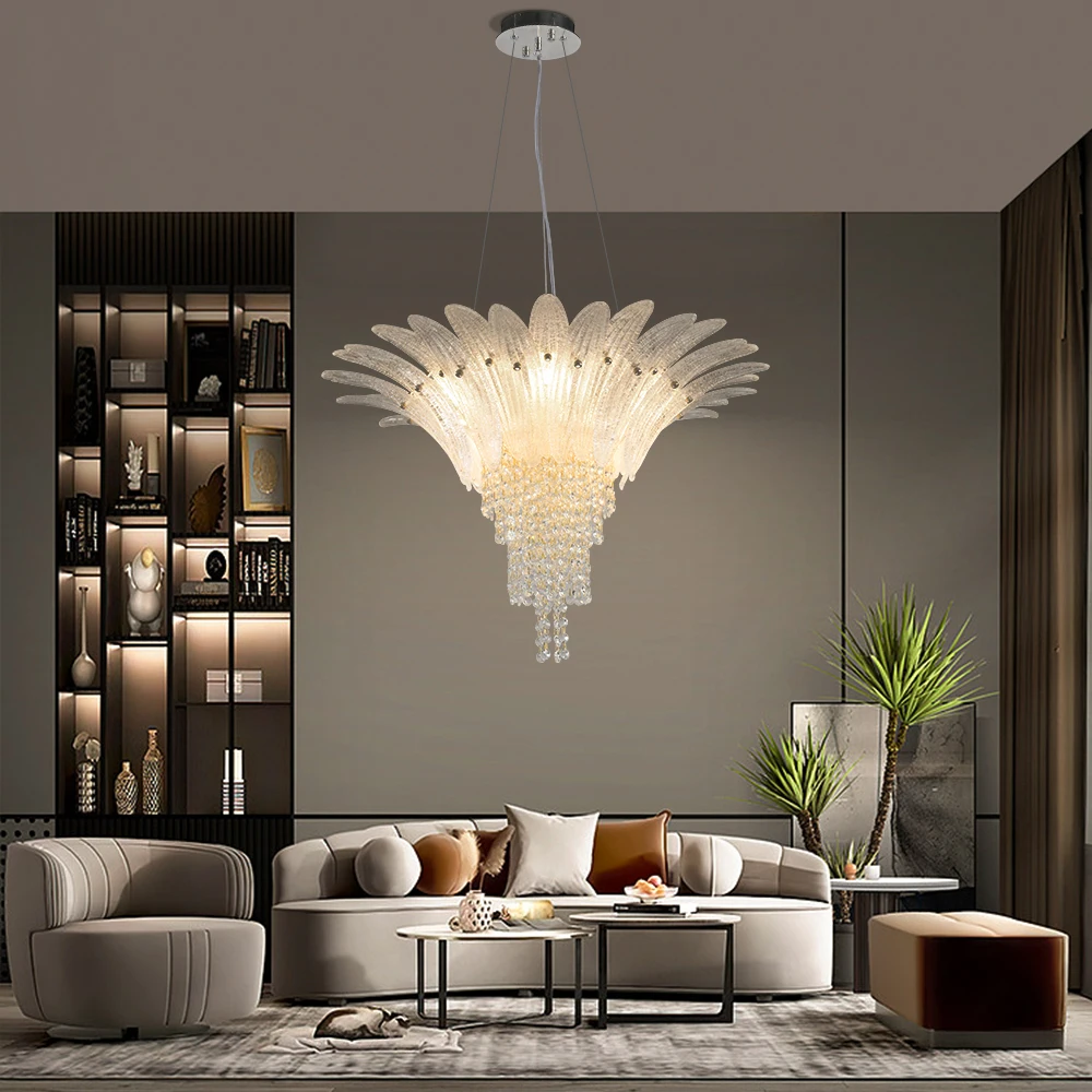 

French Designer styles Crystal Chandelier with Adjustable Height,Modern Ceiling Light Fixture for Living Room, Dining Room