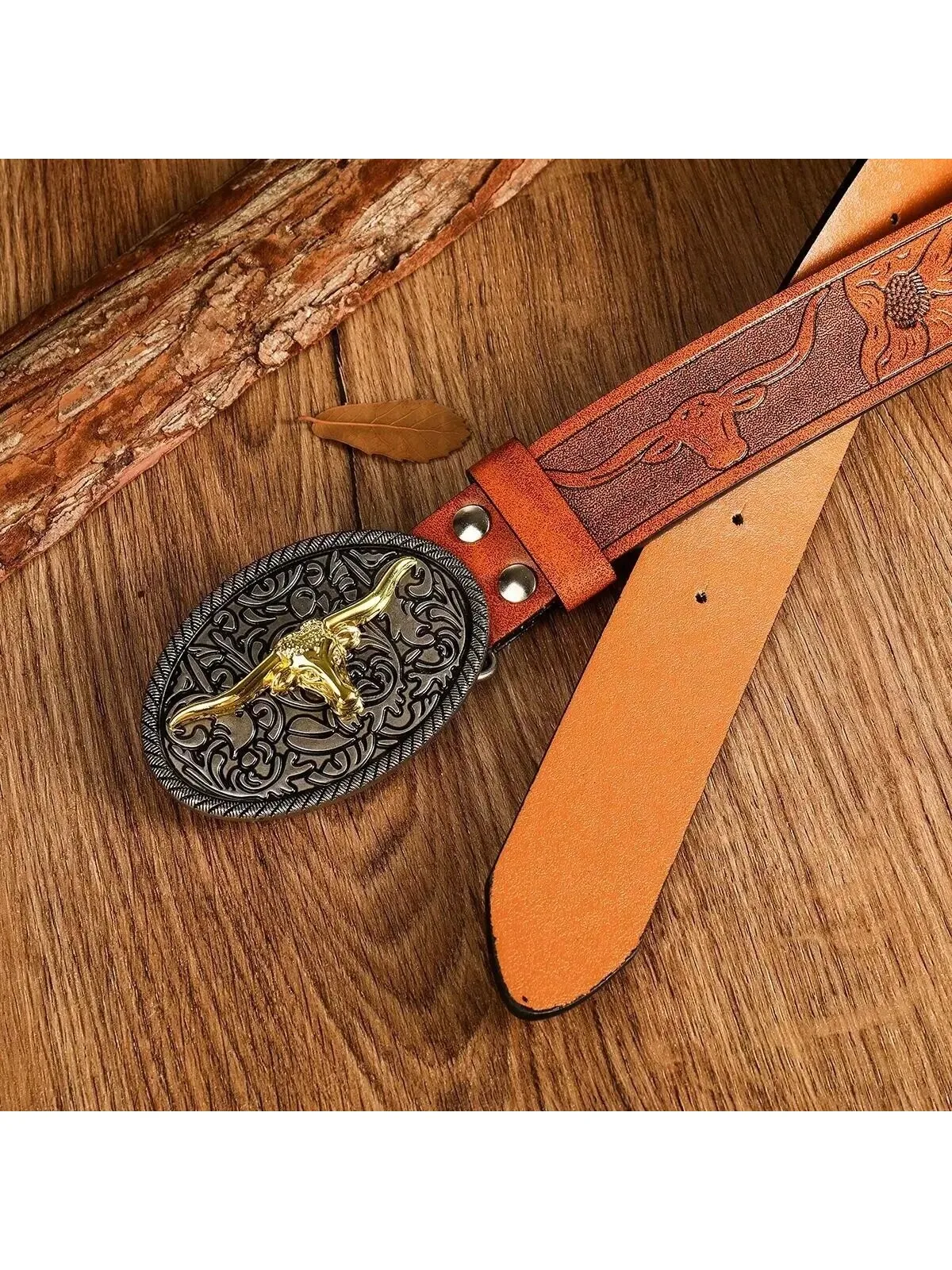 1 cinturón occidental para hombre con hebilla de cuerno largo grabada: diseño vintage al aire libre para uso diario, ocasiones casuales y eventos festivos ​