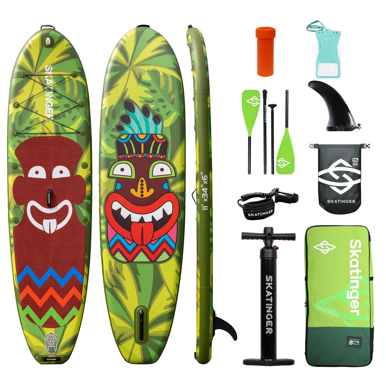 

Надувная доска для серфинга и рыбалки Skatinger Sup Paddleboard (ISUP) с технологией Drop Stitch – снаряжение для водных видов спорта