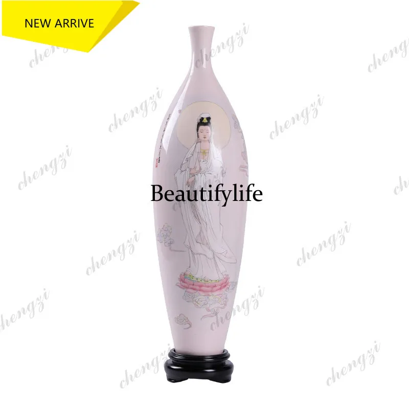 a95 New Chinese hand-painted ceramic vase beauty vase art ornament Guanyin Buddha statue porcelain vase decoration
