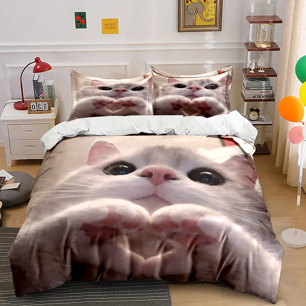 Cat forming heart gesture Printed Duvet Cover Set1 Duvet Cover+2 PillowcaseMulti Size Bedroom Bedding Decor Luxury gifts