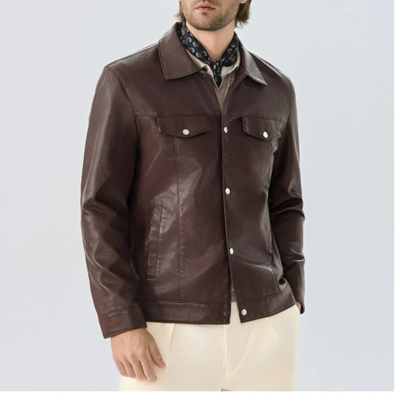 Maxbarley 2025 White Leather Jacket Men Autumn Light Business Imitation Sheepskin Jacket Designer Motorcycle Leather Jacket Bike