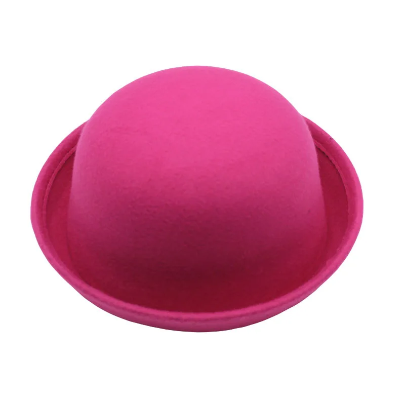 Outdoors Adult Children Flat-top Fedora Pure Color  Imitation Wool Jazz Hat Wide Brim L .adies ElegantRound Hat Bowler Hat image 3