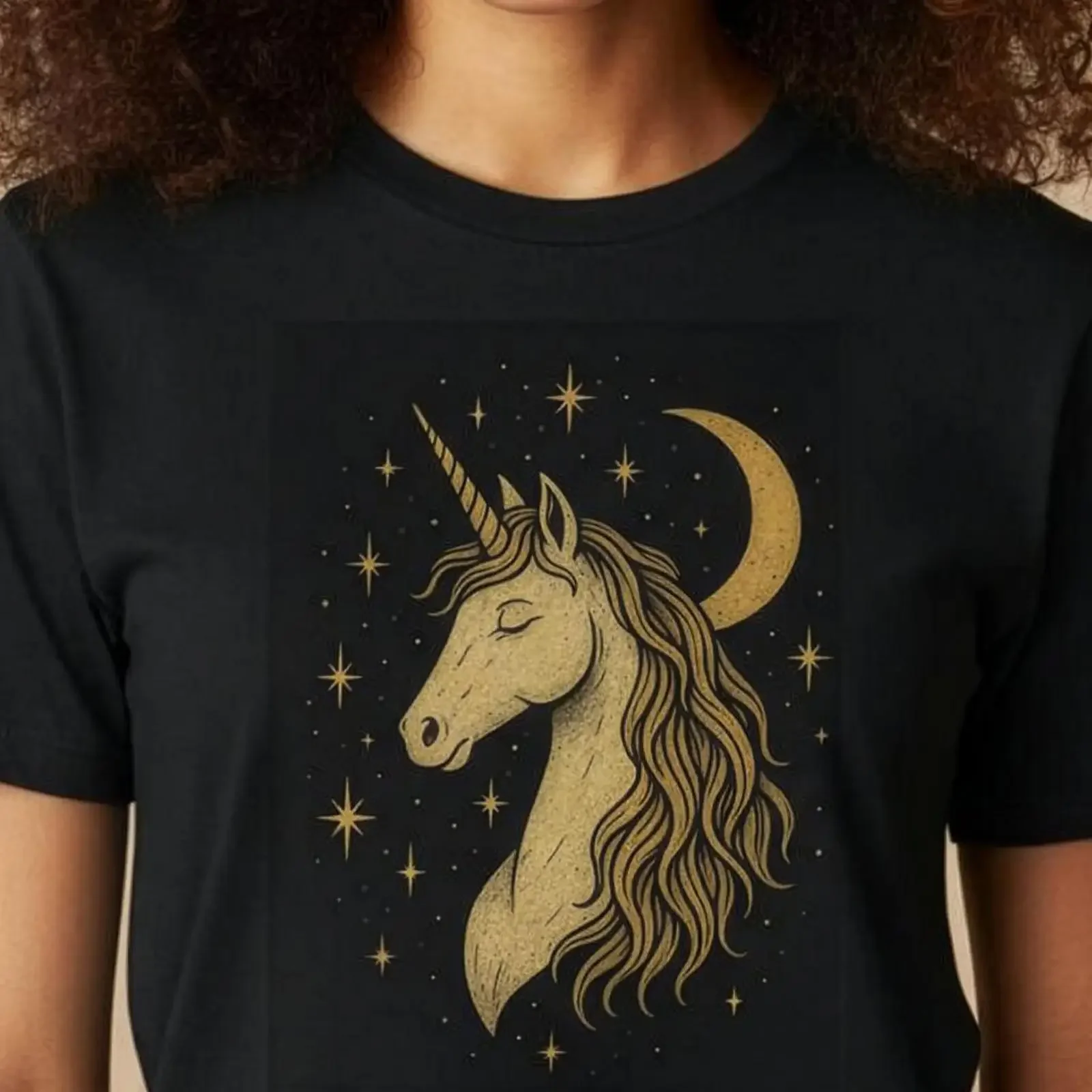 Unicorn and Moon T Shirt trendy spiritual statemenT with a round neck For fantasy fans vintage Washed Stretched Comfortable