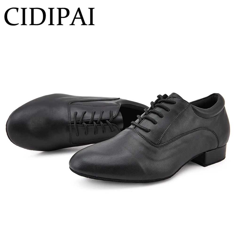 Black Male Genuine Leather Dance ShoesLatin Dance Shoes for Men Modern Standard Sneaker Indoor Party Shoes 2.5cm Thick Heel