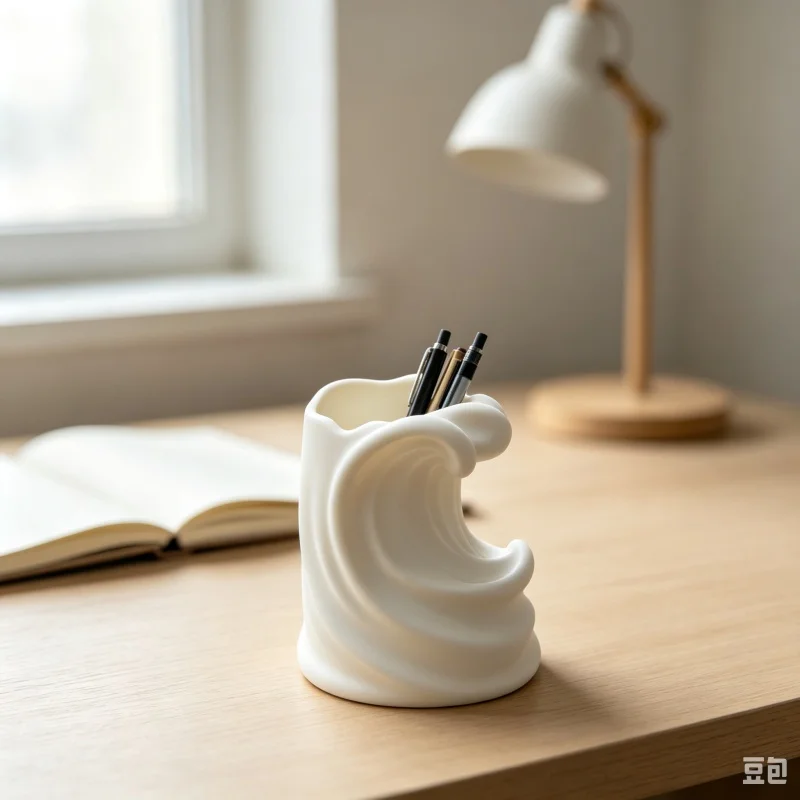 3D Printed Wave‑Shaped Ocean Wave Pen Holder Plastic Creative Desktop Stationery Storage Cup Modern Home Office Decor