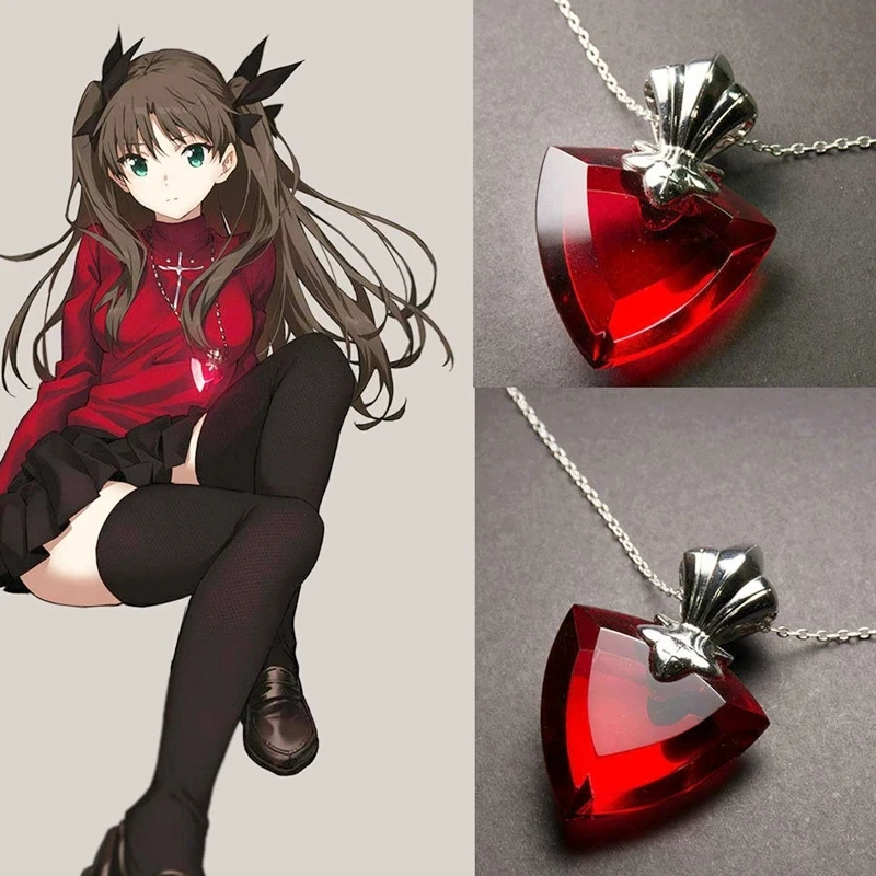 Fate Stay Night Necklace for Women Tohsaka Rin Hearts Pendant Necklaces Woman Trend Neck Silver Color Fashion Couples Party Gift