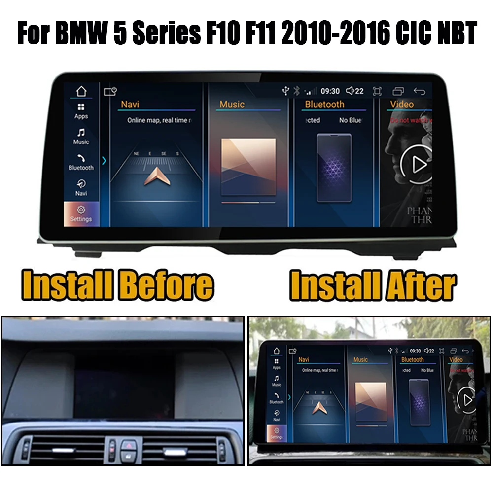 자동차 라디오 멀티미디어 플레이어, 안드로이드 13 GPS 네비게이션, BMW 5 시리즈 F10 F11 2010-2016 CIC / NBT 시스템 카플레이, 와이파이 4G DVD 없음