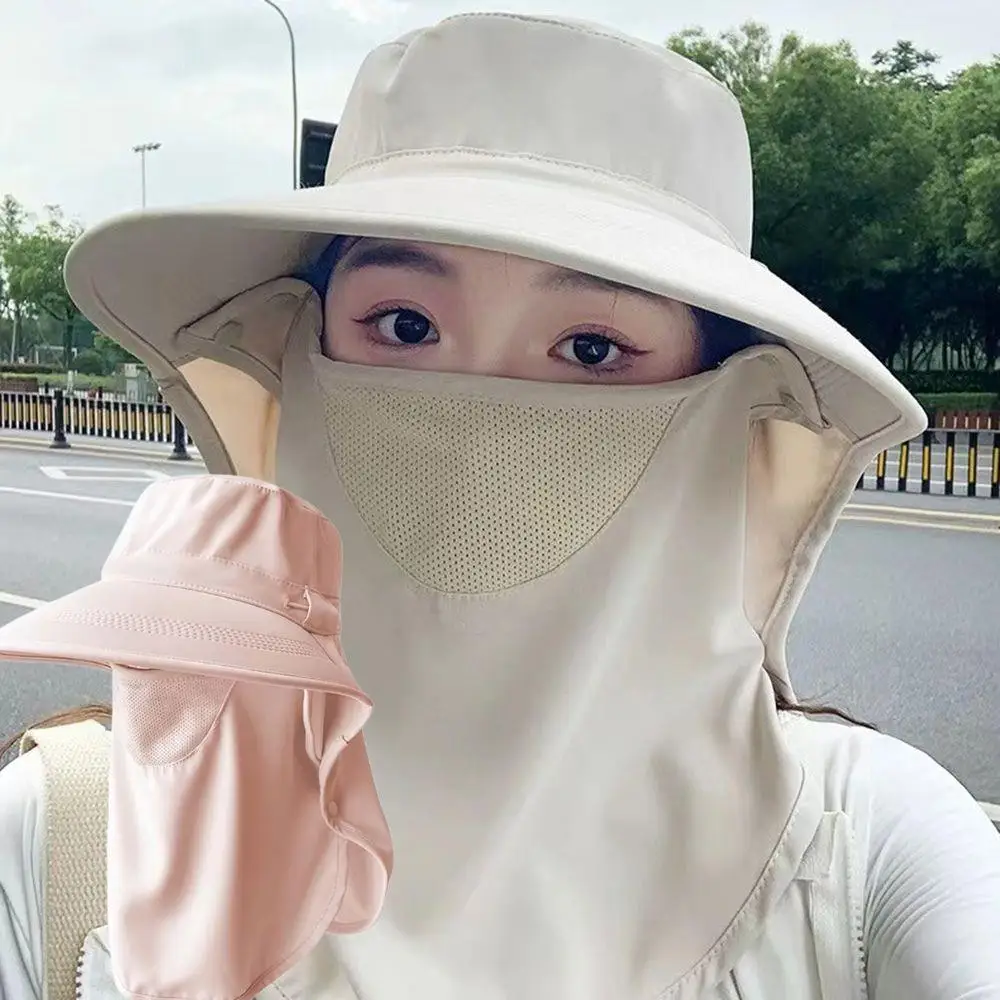 

2025 Women'S Summer Hat Wide Brim Upf 50+ Uv Protection Visor Bucket Hat Face Mask And Neck Protection Outdoor Sun Cap For Women