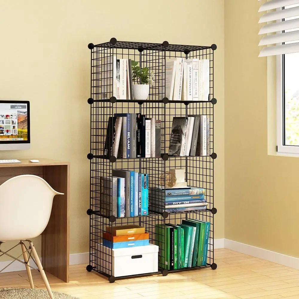

14"x14" Wire Cube Storage, Metal Grid Organizer, 8-Cube ular Shelving Unit, Stackable Bookcase, Ideal or Living Room, Bedr