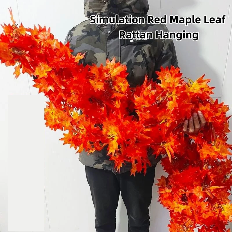 Simulation Red Maple Leaf Vine-Hanging wall decorative flowers,perfect for covering air conditioning ducts,ceiling winding vines