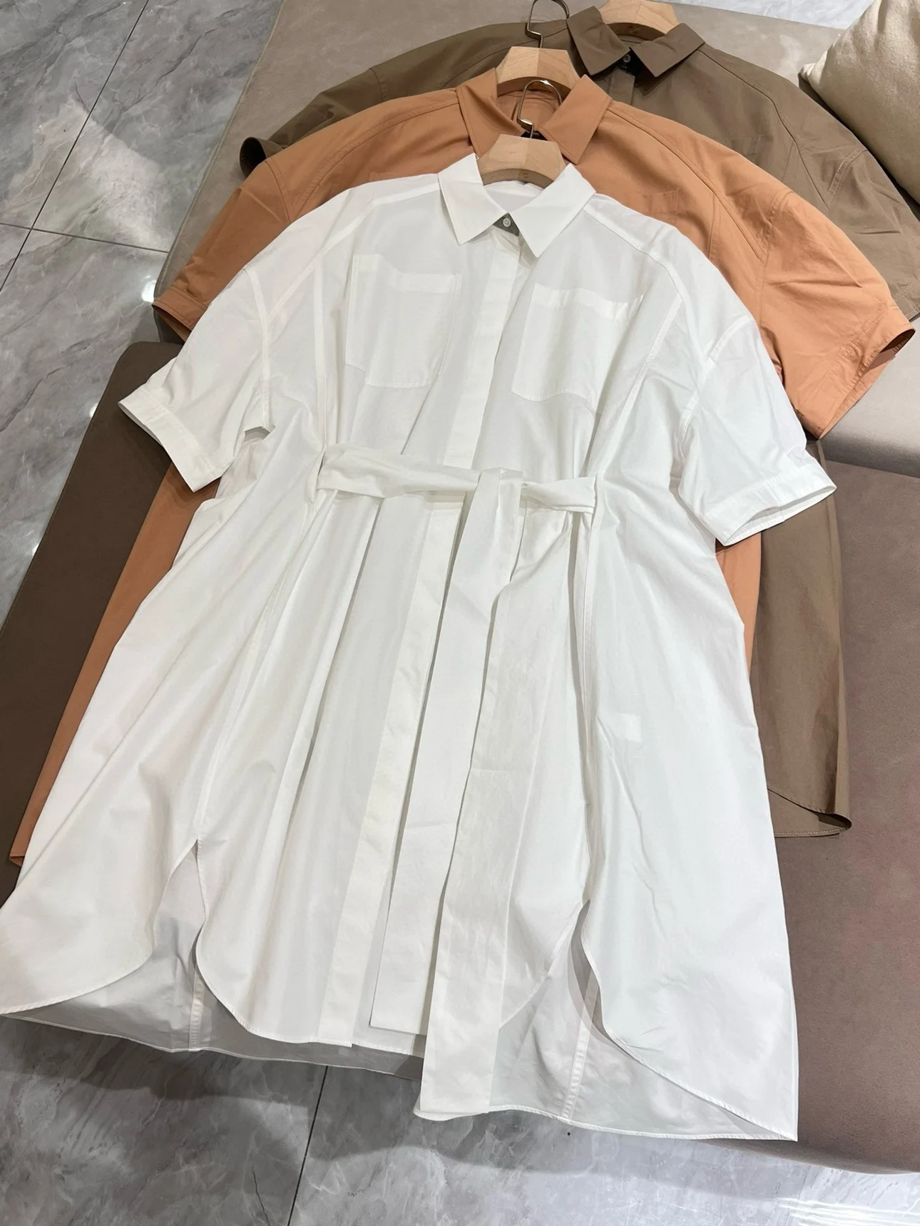 

Casual loose cotton wide waist belted dress