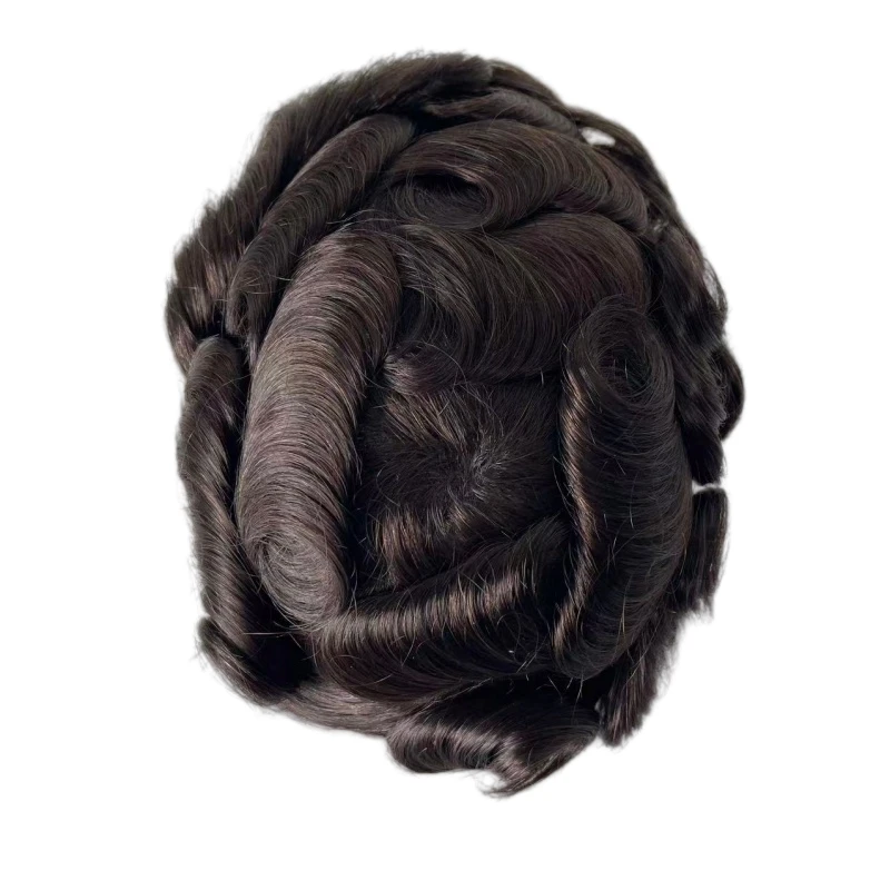 Brazilian Virgin Human Hair Systems #2 Dark Brown Color Q4 Base Toupee 8x10 Lace with Skin Unit for White Men