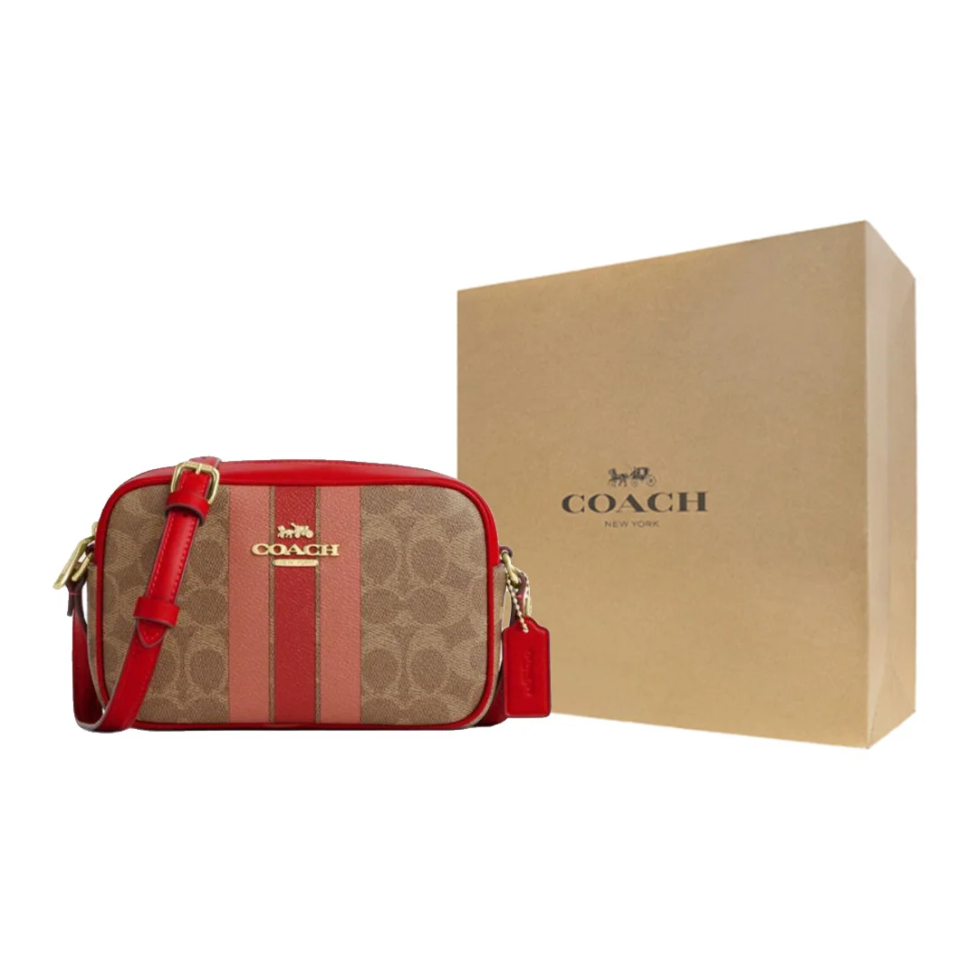 COACH Jamie Leather Camera Bag, Crossbody Bag, Shoulder Bag Small Women's Brown Yellow/Mixed Color CAQ42-IMTAM
