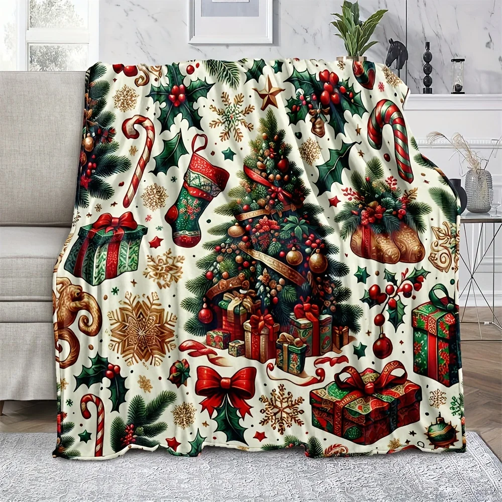 

Christmas Throw Blanket Reversible Microfiber Flannel Knitted Multipurpose Blanket with Festive Christmas Tree for Sofa Bed