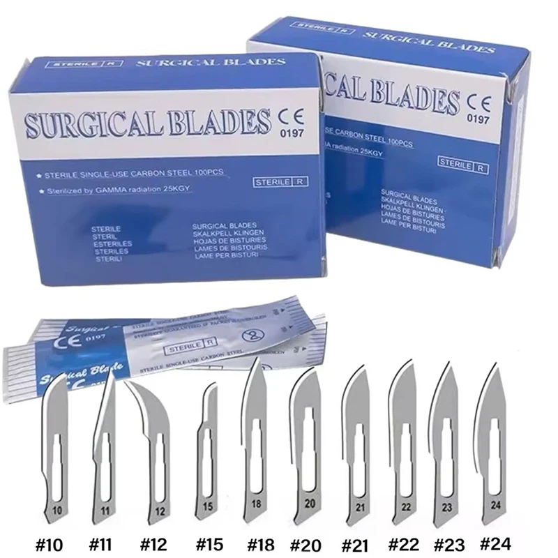 100Pcs/Box Dental Surgical Blades Carbon Steel Medical Knife 11#/12#/15# Beauty DIY Mobile Phone Repair Blade Disposable Tools