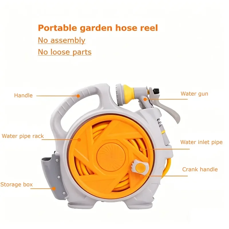 for 15m Lightweight Auto-Rewind Water Hose Reel with Function Spray Nozzle Hose